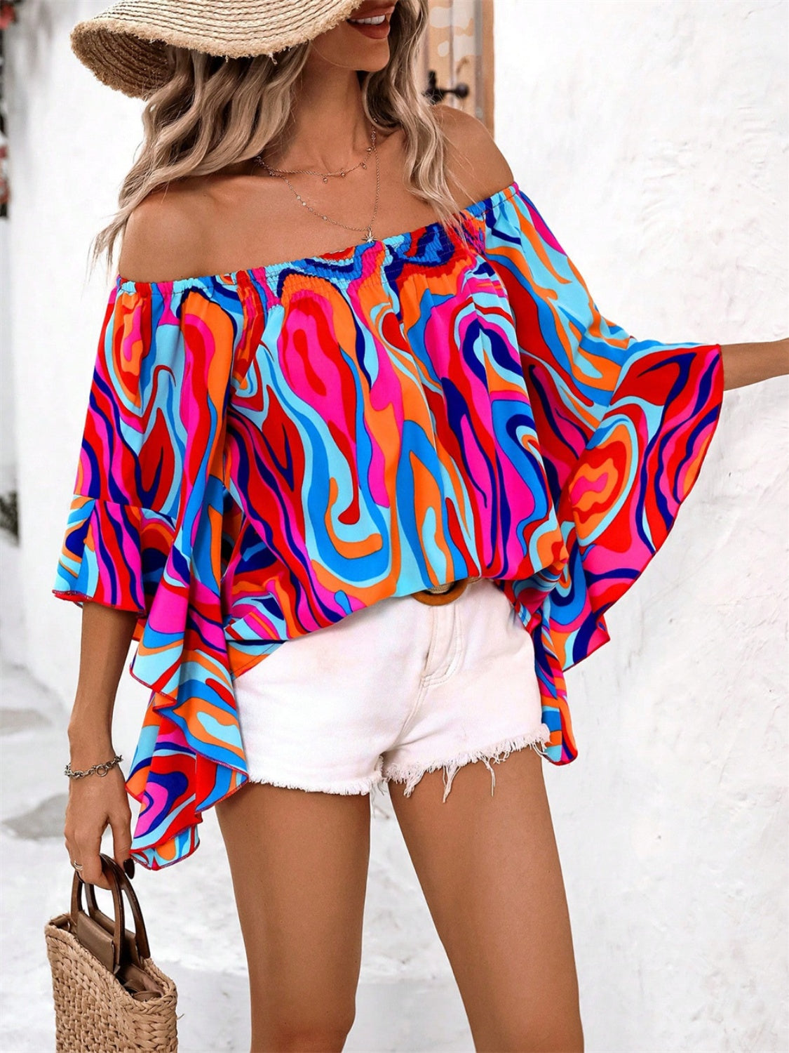 Printed Off-Shoulder Blouse - RebelReine Apparel & Co.