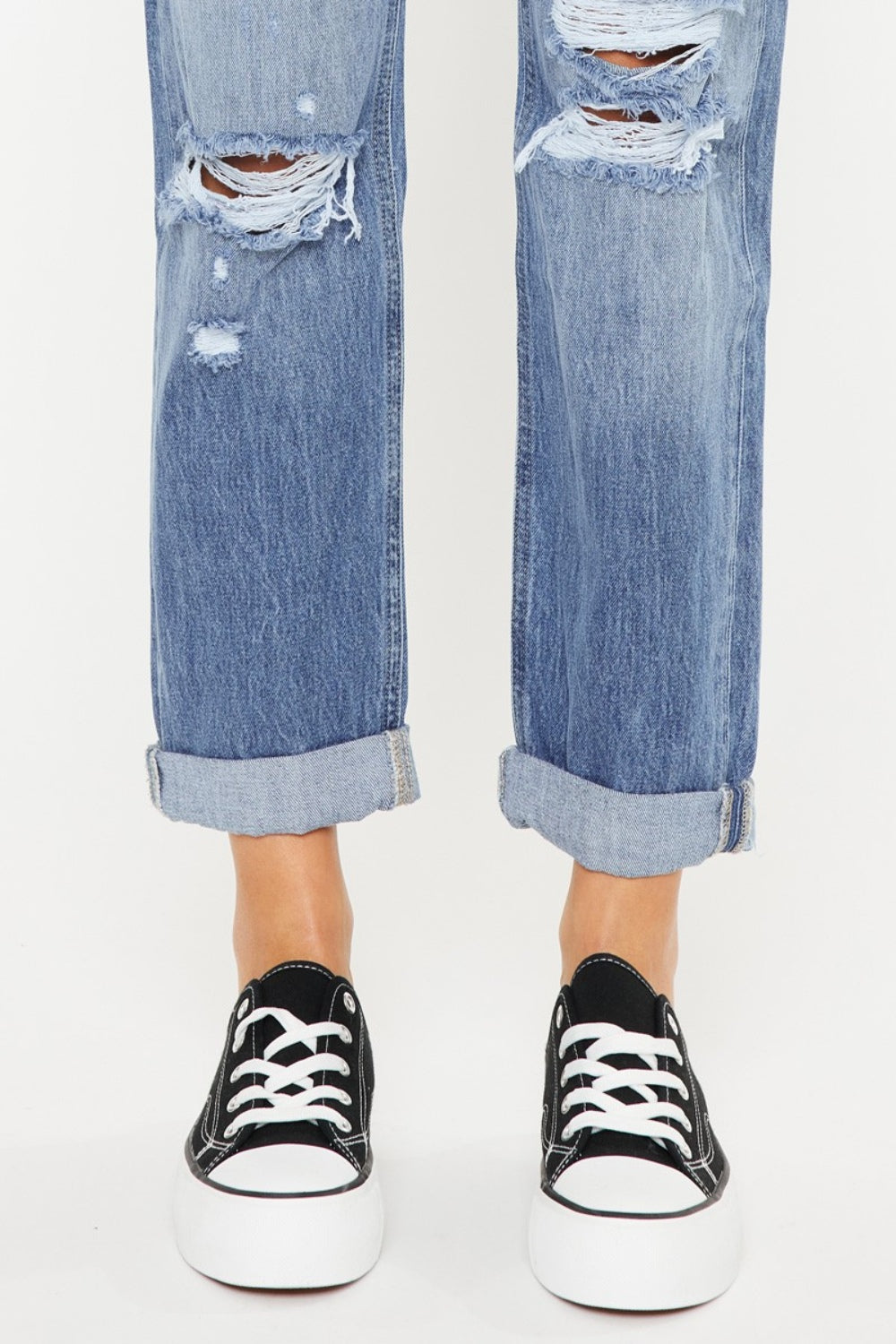 Kancan Mid Rise Distressed Straight Jeans - RebelReine Apparel & Co.