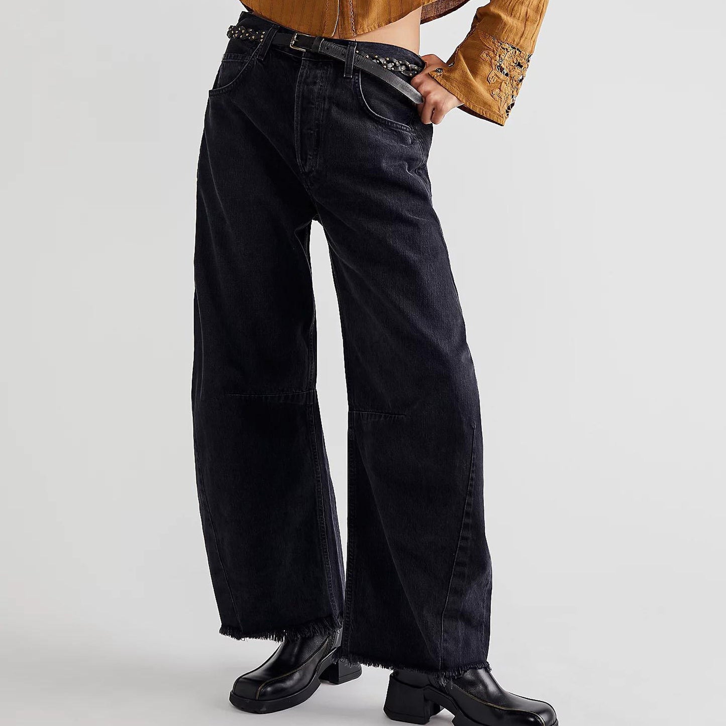 Raw Hem Wide Leg Jeans with Pockets - RebelReine Apparel & Co.