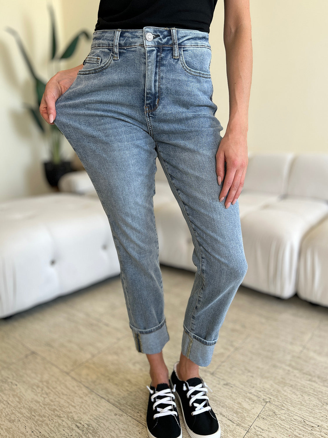 Judy Blue Full Size High Waist Cuff Hem Skinny Jeans - RebelReine Apparel & Co.