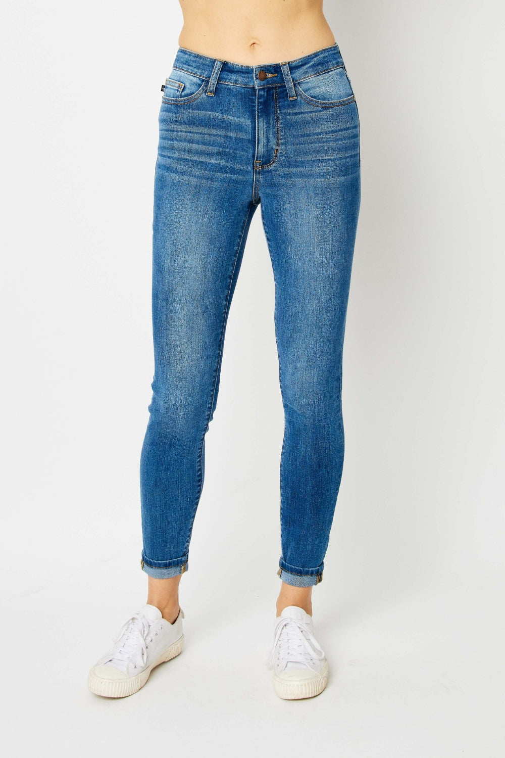 Judy Blue Full Size Cuffed Hem Low Waist Skinny Jeans - RebelReine Apparel & Co.