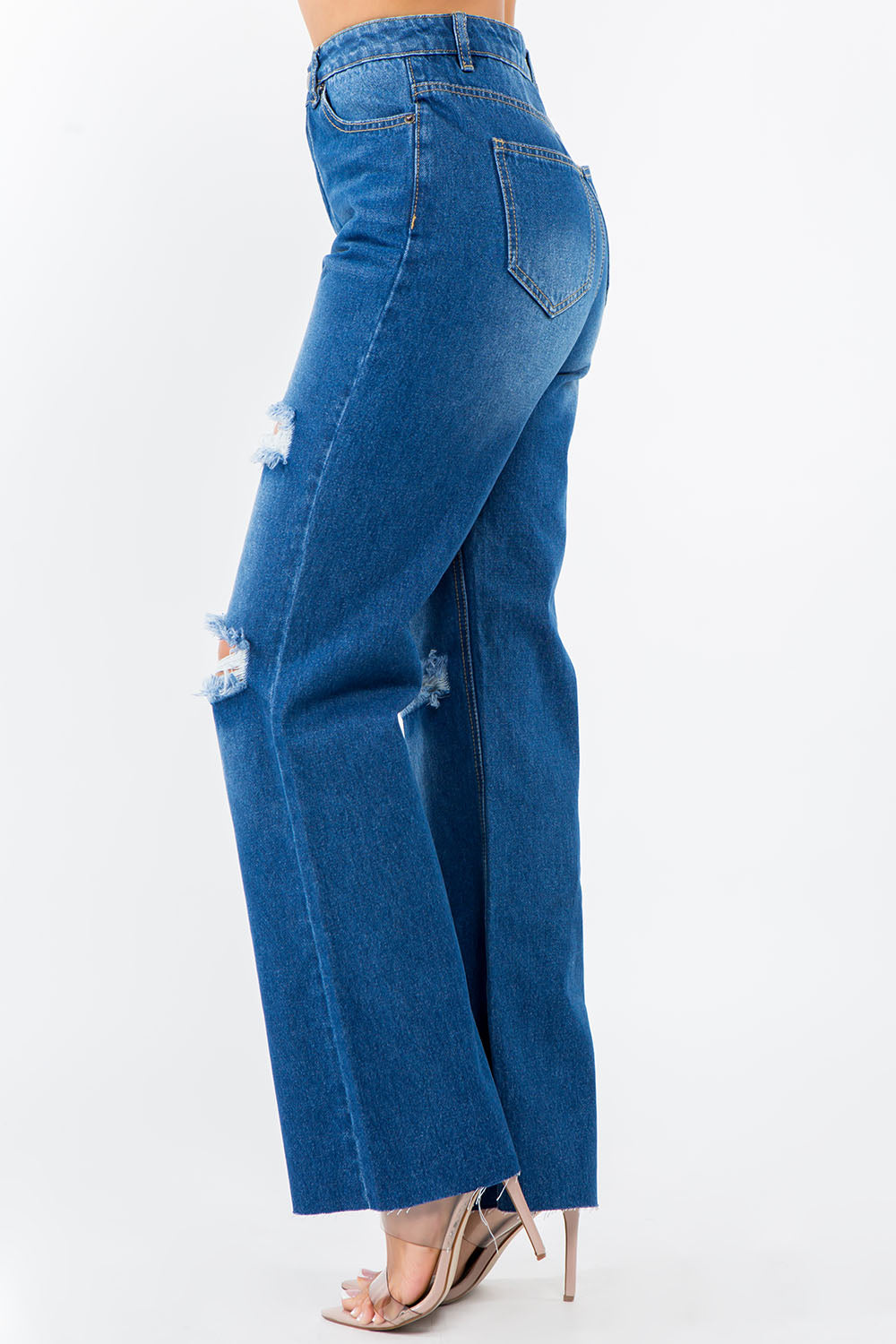 American Bazi High Waist Distressed Wide Leg Jeans - RebelReine Apparel & Co.