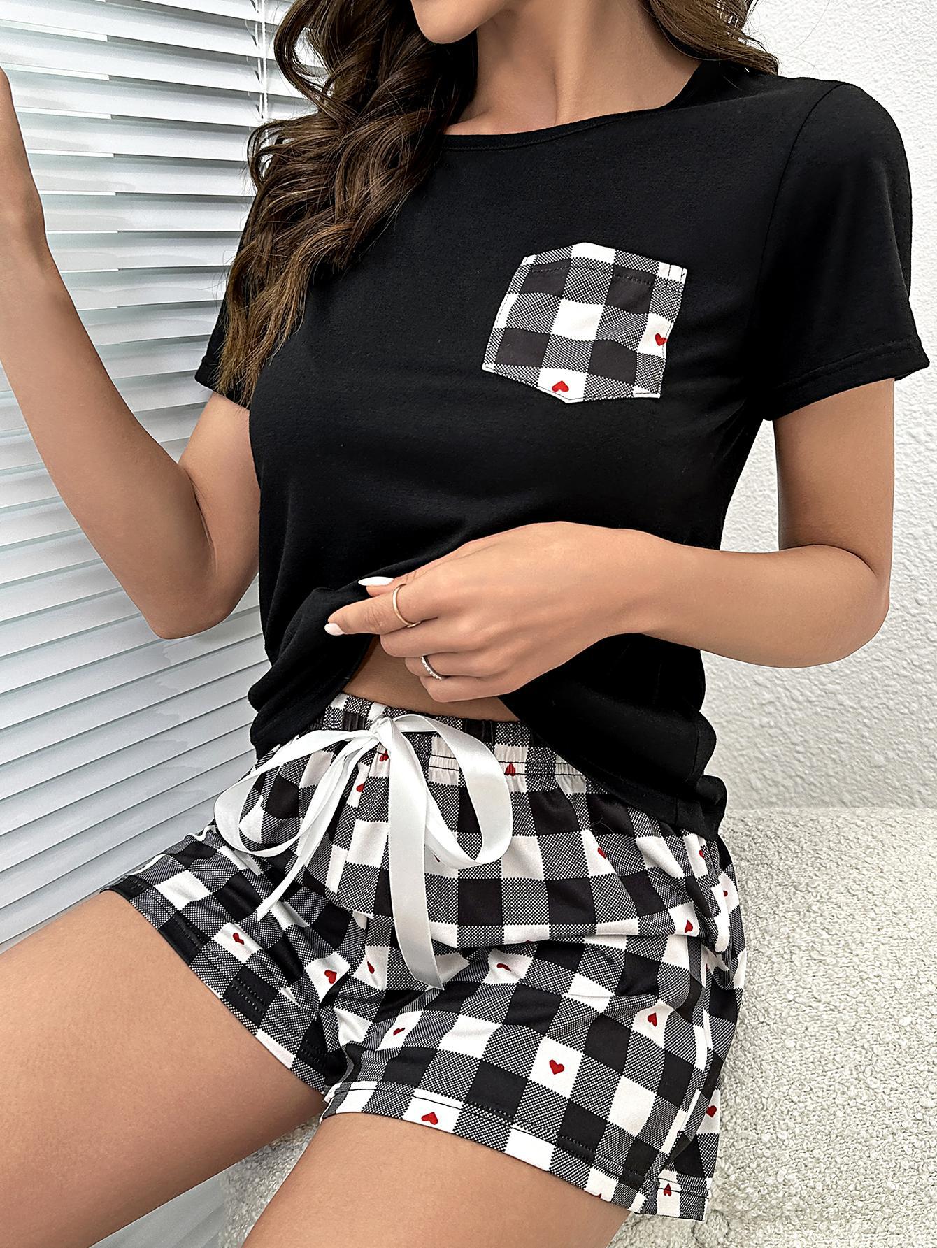 Plaid Heart Top and Shorts Lounge Set - RebelReine Apparel & Co.