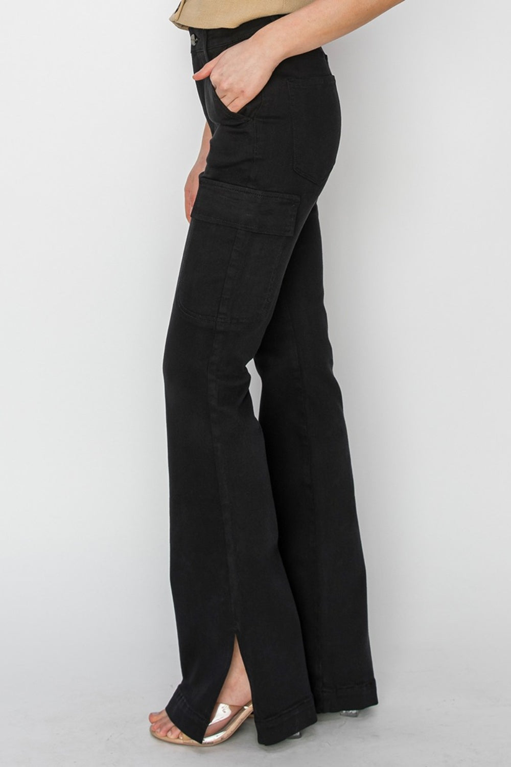 Risen Full Size High Rise Side Slit Cargo Bootcut Jeans - RebelReine Apparel & Co.