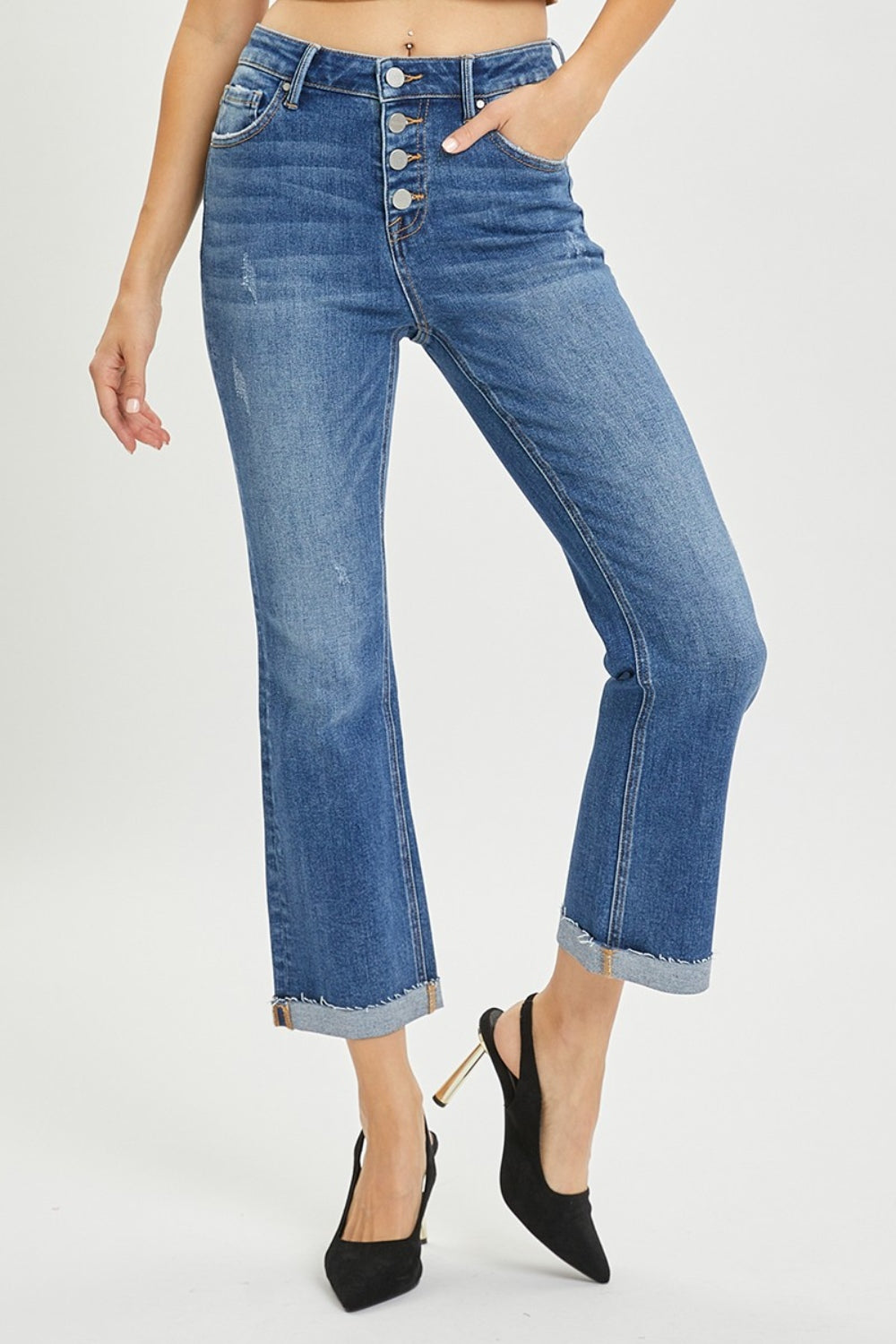 RISEN Full Size Button Fly Cropped Bootcut Jeans - RebelReine Apparel & Co.