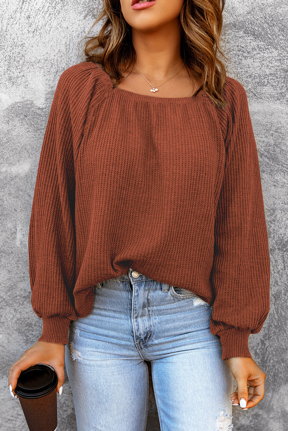 Square Neck Waffle-Knit Top - RebelReine Apparel & Co.