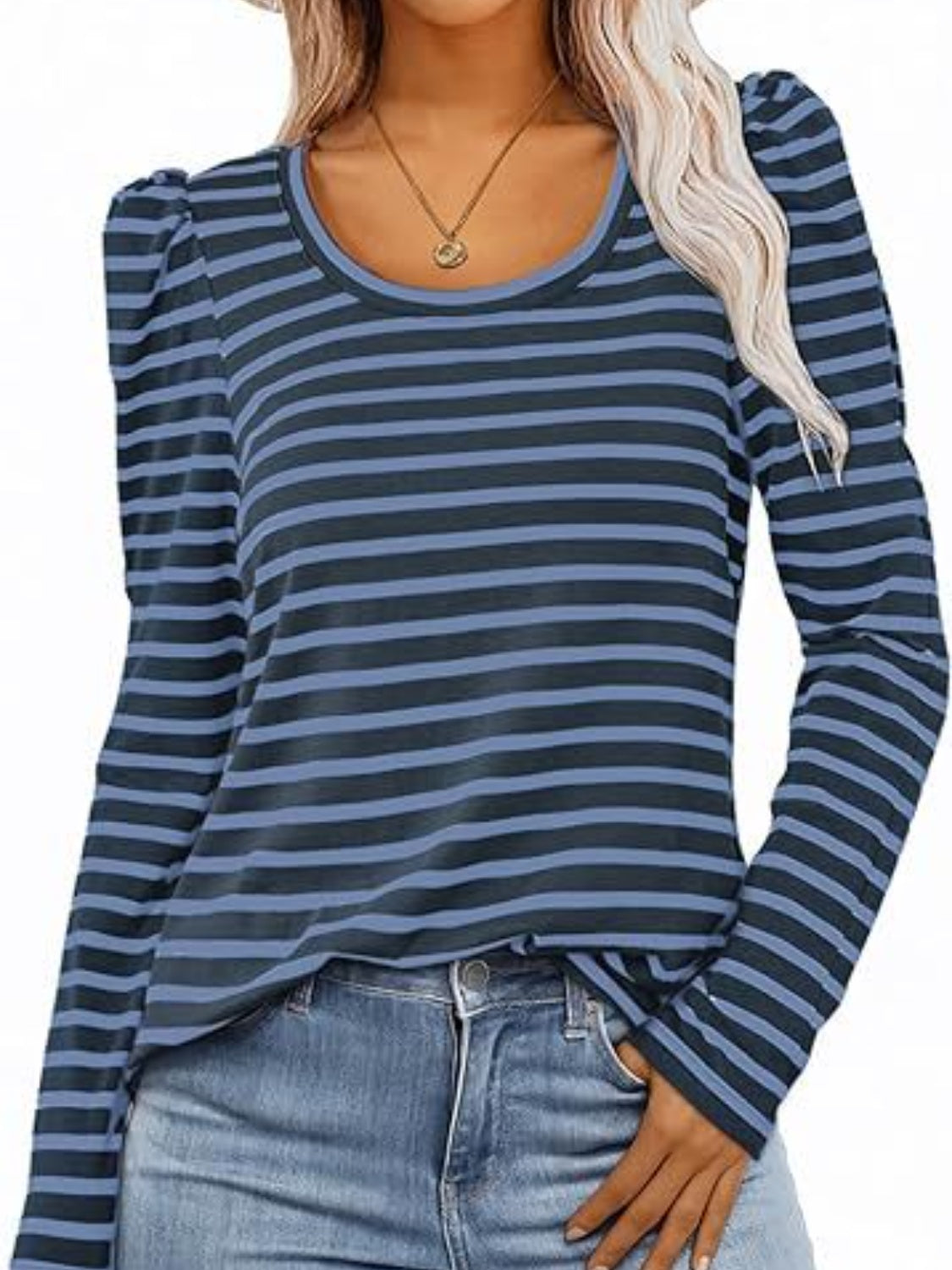 Striped Round Neck Long Sleeve T-Shirt - RebelReine Apparel & Co.