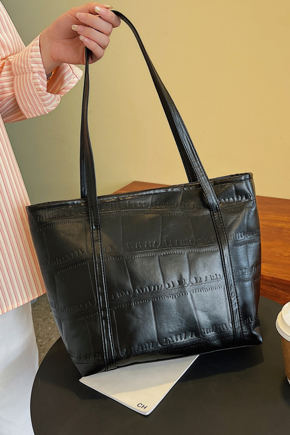 Textured PU Leather Handbag - RebelReine Apparel & Co.