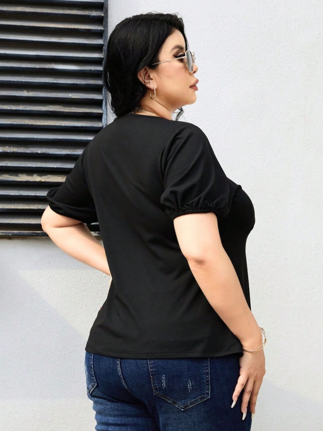 Plus Size Cutout Short Sleeve Blouse - RebelReine Apparel & Co.