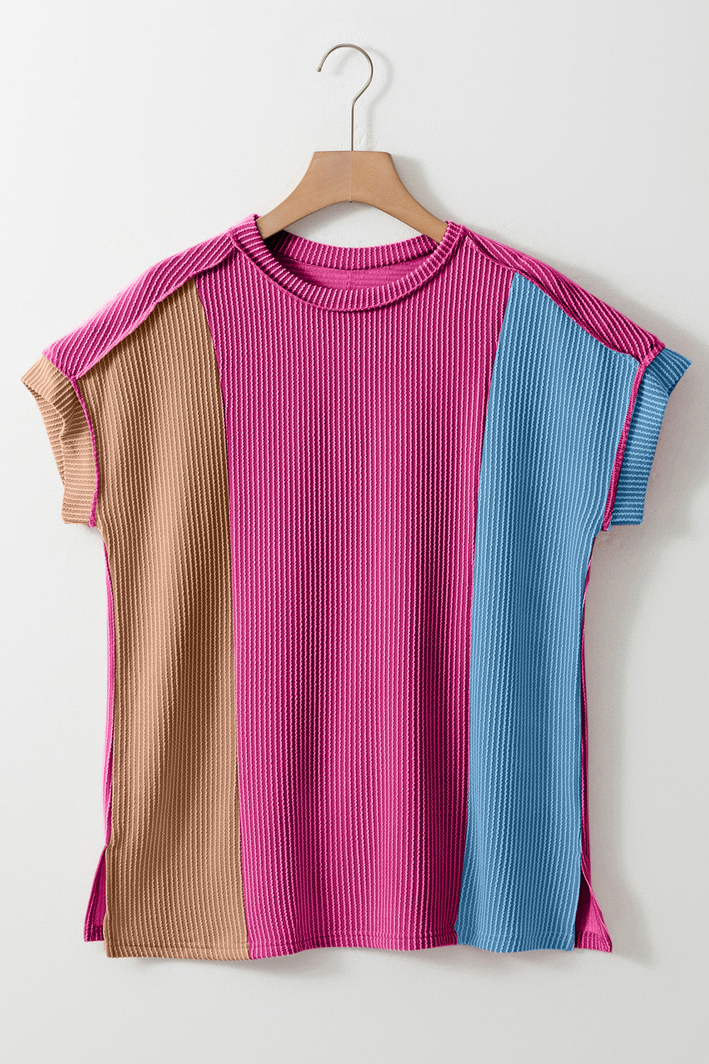 Color Block Round Neck Short Sleeve T-Shirt - RebelReine Apparel & Co.