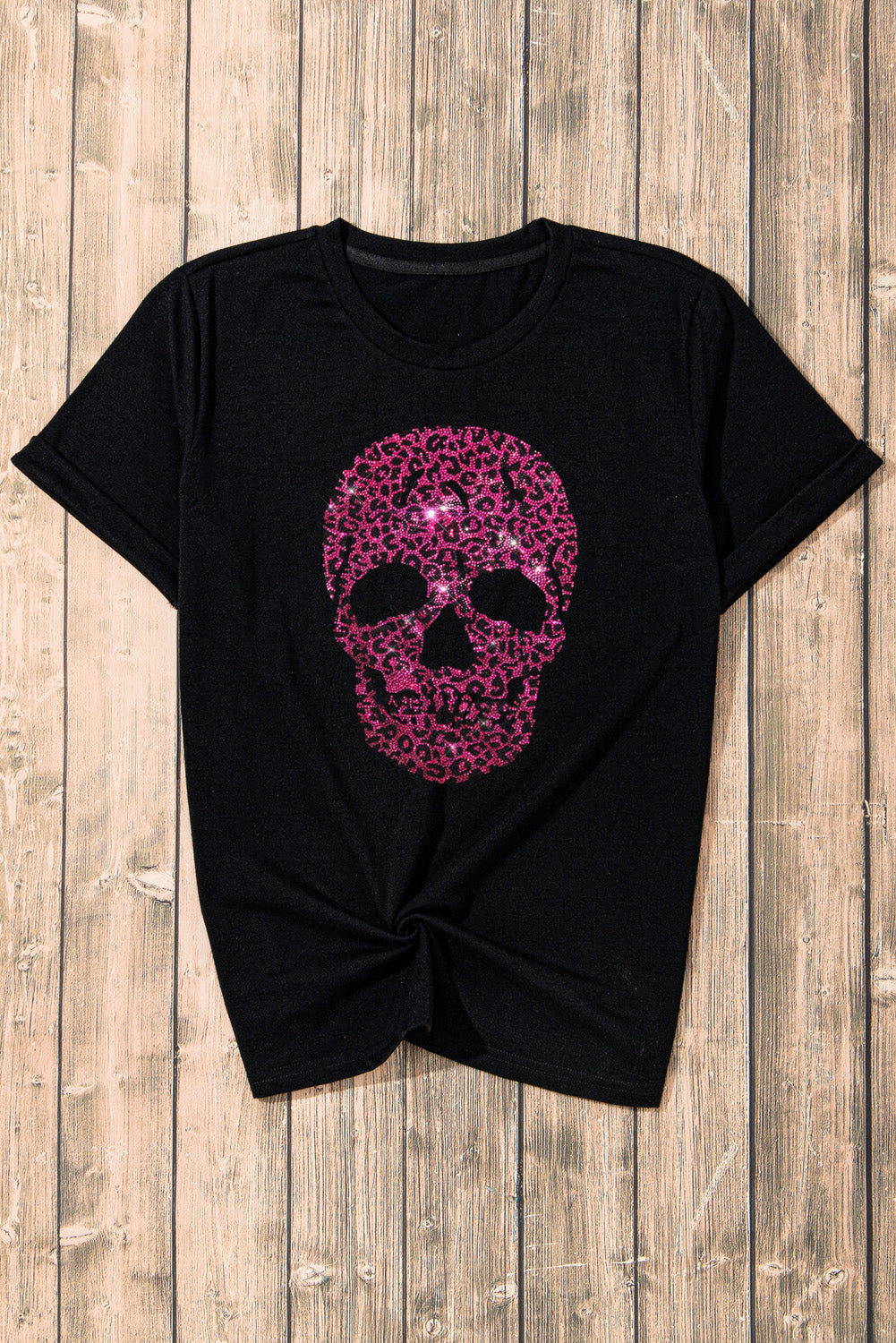 Rhinestone Round Neck Short Sleeve T-Shirt - RebelReine Apparel & Co.