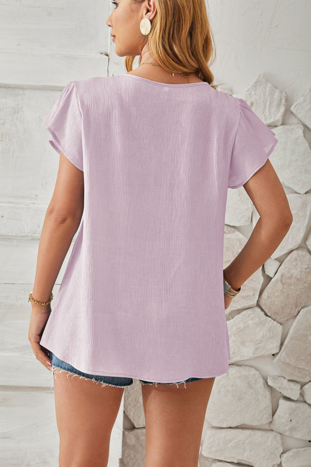 Ruched V-Neck Flounce Sleeve Blouse - RebelReine Apparel & Co.