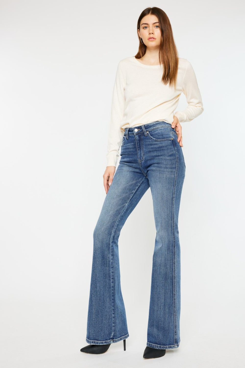 Kancan Cat's Whiskers High Waist Flare Jeans - RebelReine Apparel & Co.