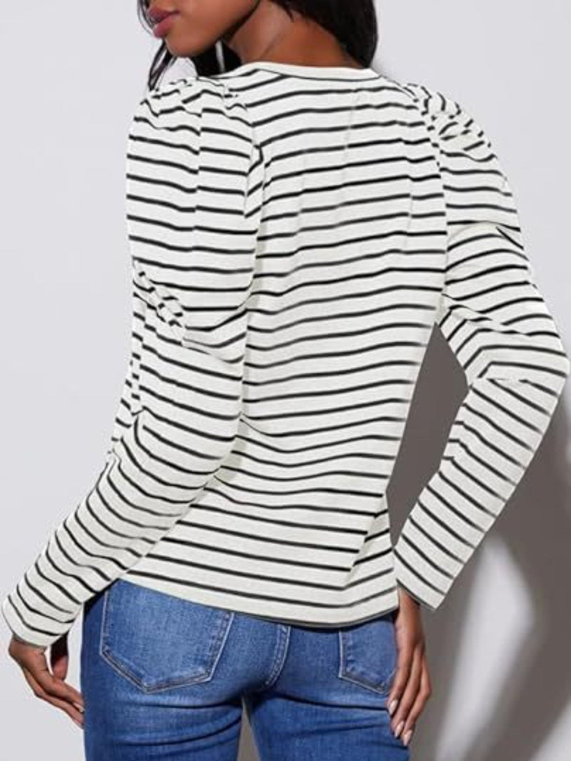 Striped Round Neck Long Sleeve T-Shirt - RebelReine Apparel & Co.