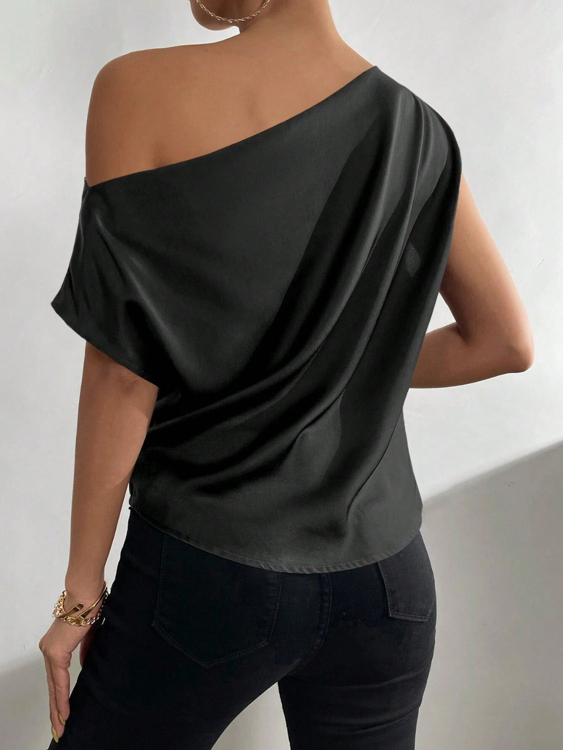 Ruched Single Shoulder Blouse - RebelReine Apparel & Co.