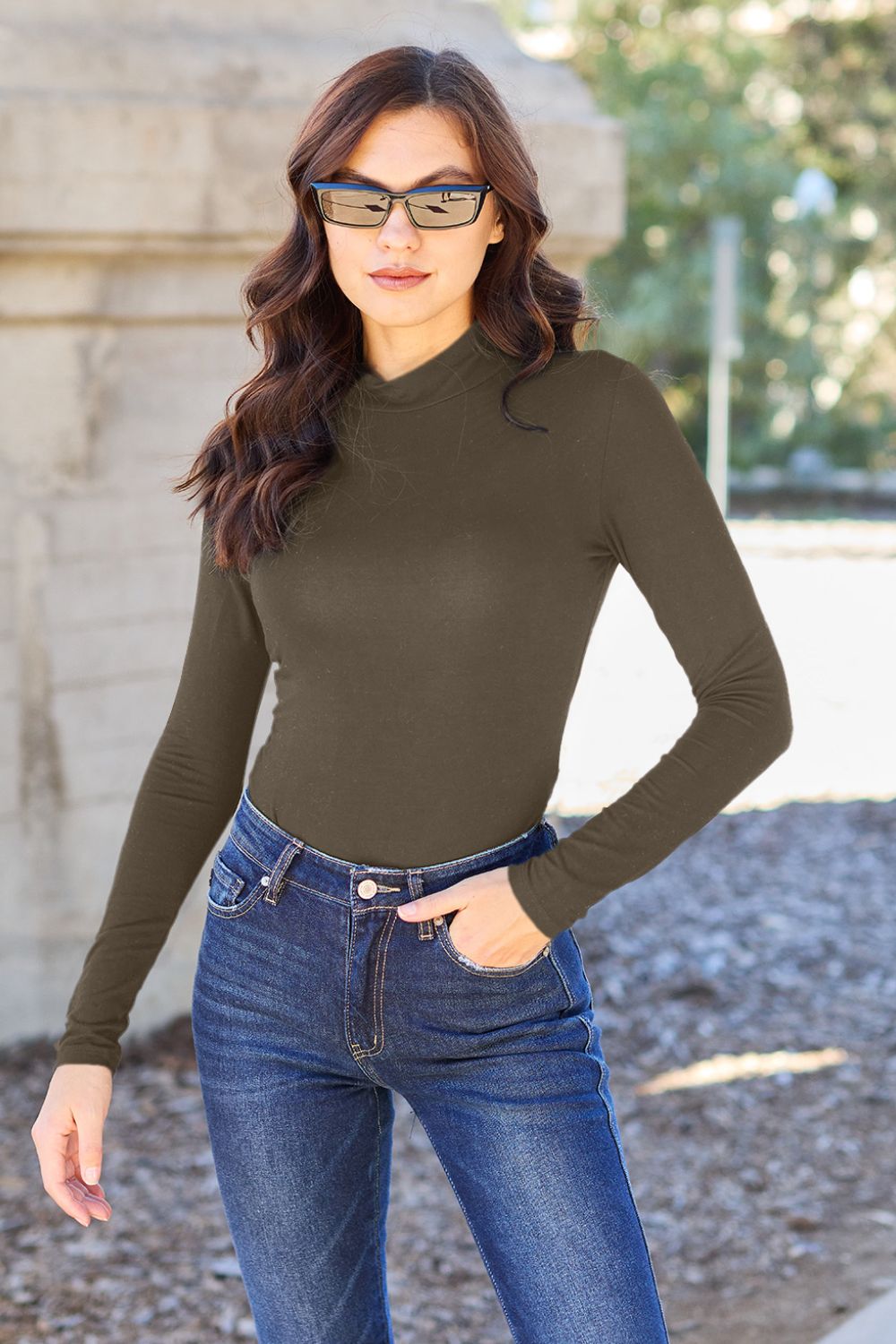 Basic Bae Full Size Mock Neck Long Sleeve Bodysuit - RebelReine Apparel & Co.