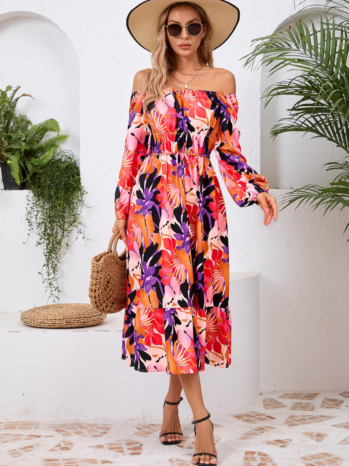 Printed Long Sleeve Midi Dress - RebelReine Apparel & Co.