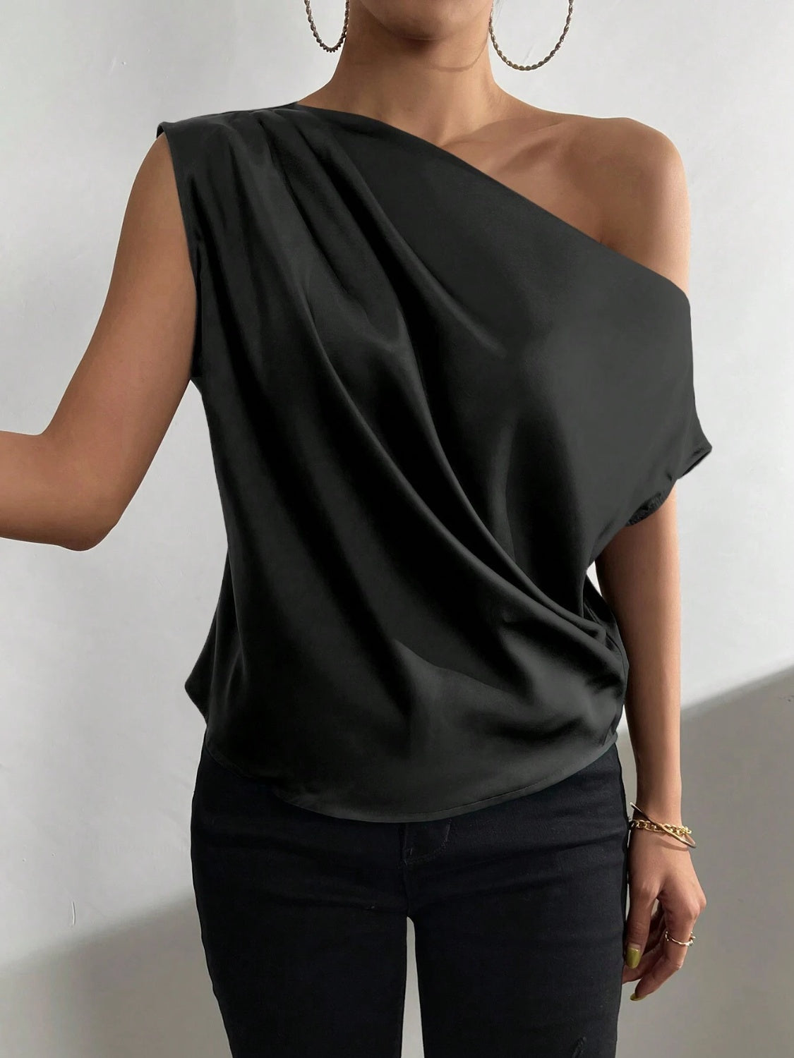 Ruched Single Shoulder Blouse - RebelReine Apparel & Co.