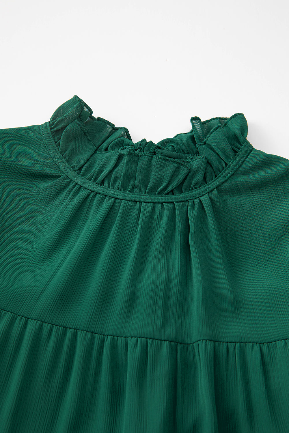 Green Puff Sleeve Mock Neck Back Knot Tiered Dress - RebelReine Apparel & Co.