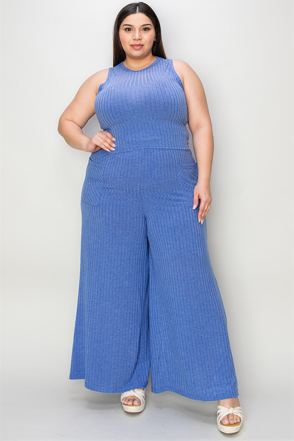 Basic Bae Full Size Ribbed Tank and Wide Leg Pants Set - RebelReine Apparel & Co.