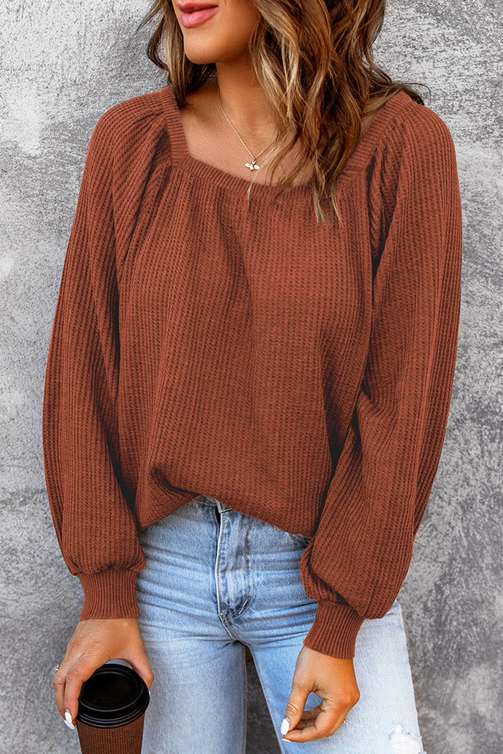 Square Neck Waffle-Knit Top - RebelReine Apparel & Co.