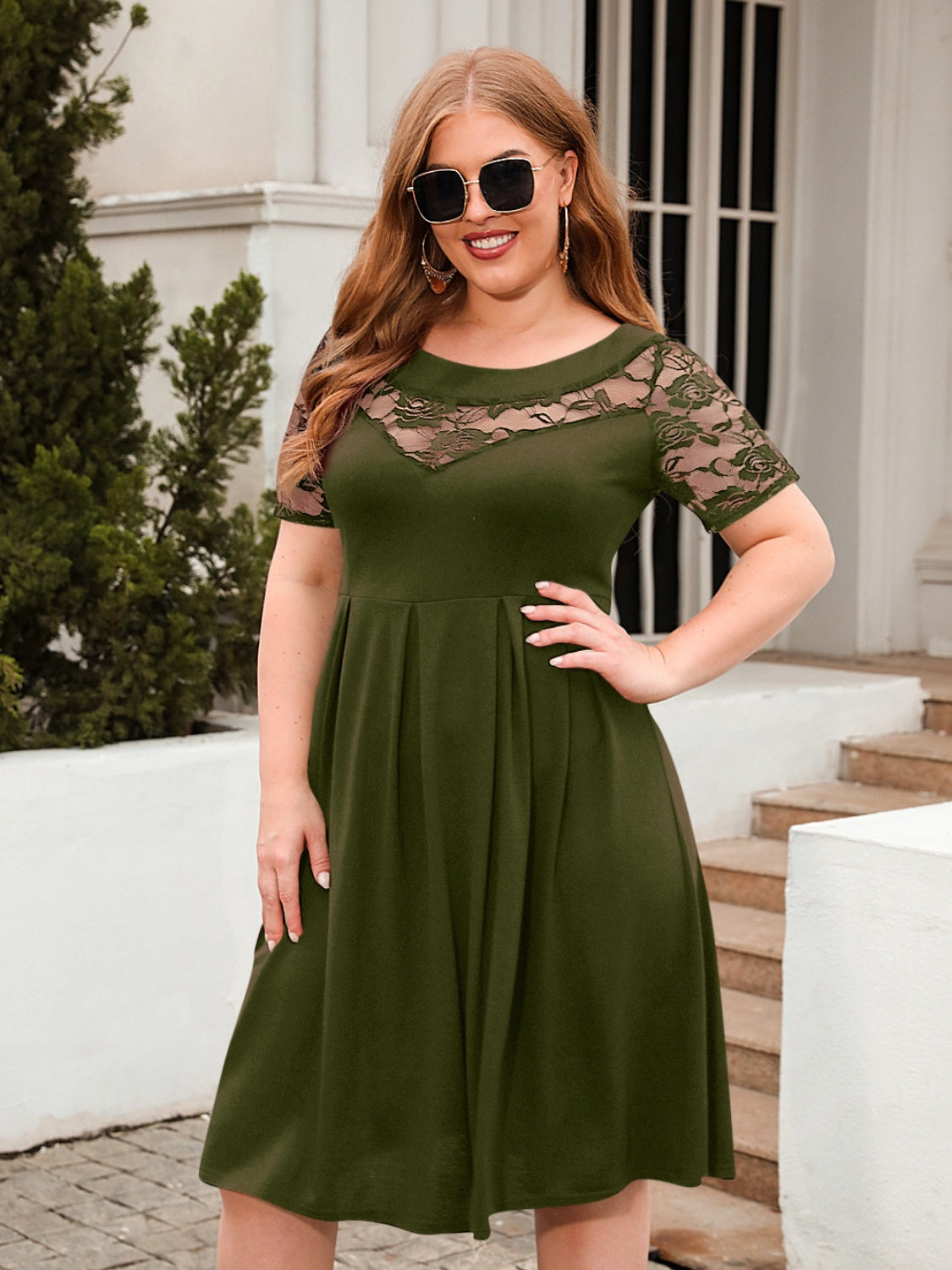 Plus Size Ruched Round Neck Short Sleeve Dress - RebelReine Apparel & Co.