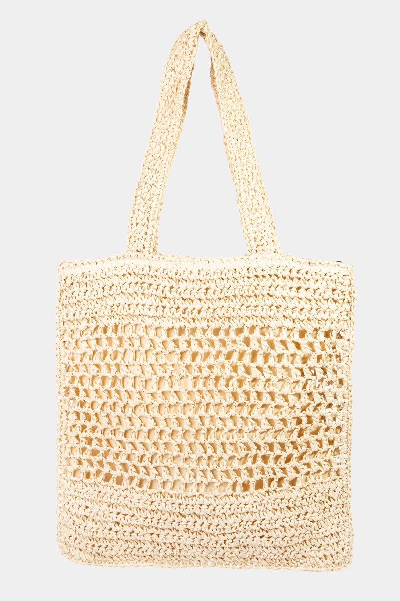 Fame Straw-Paper Crochet Tote Bag - RebelReine Apparel & Co.