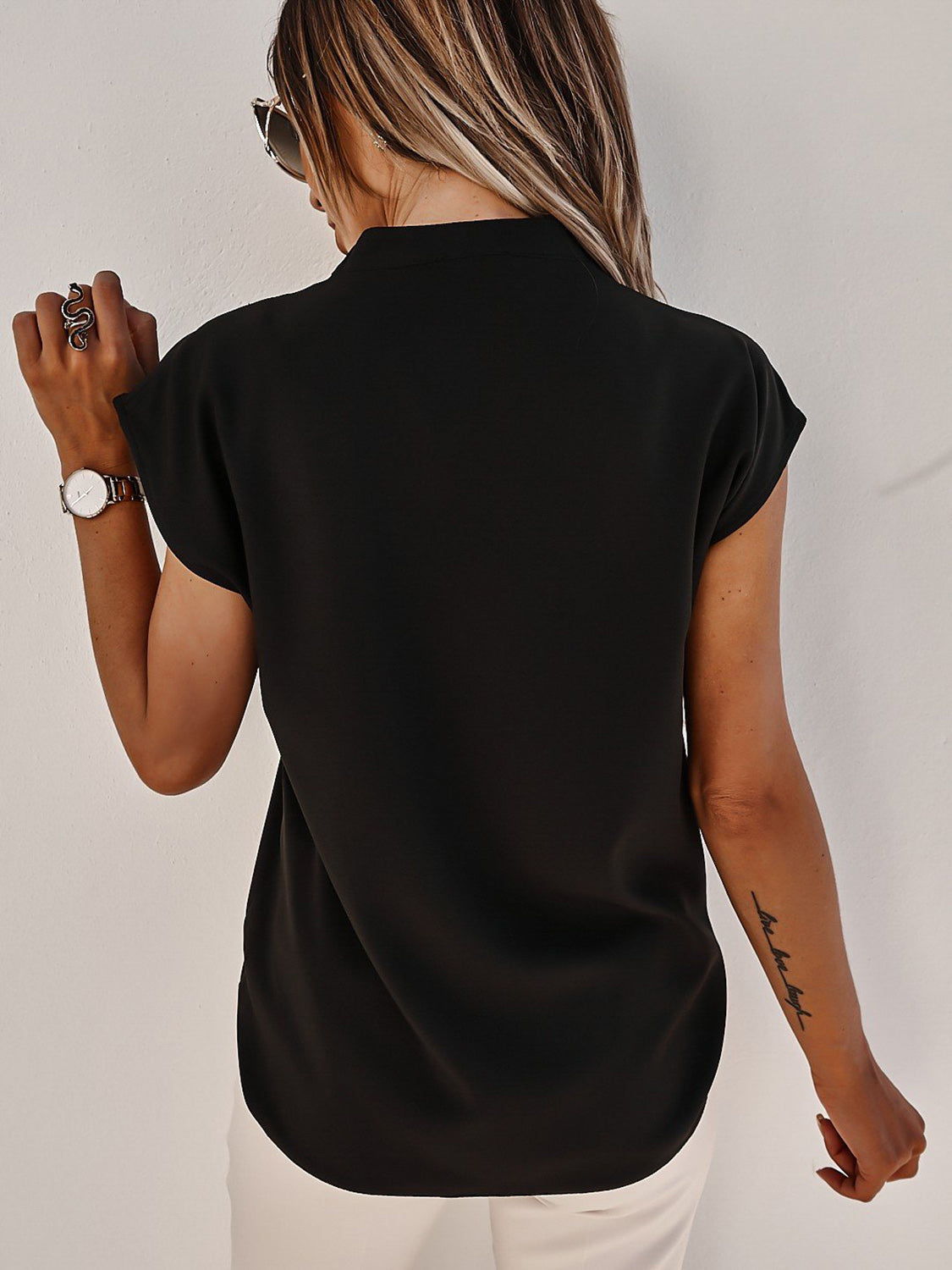 V-Neck Cap Sleeve Blouse - RebelReine Apparel & Co.