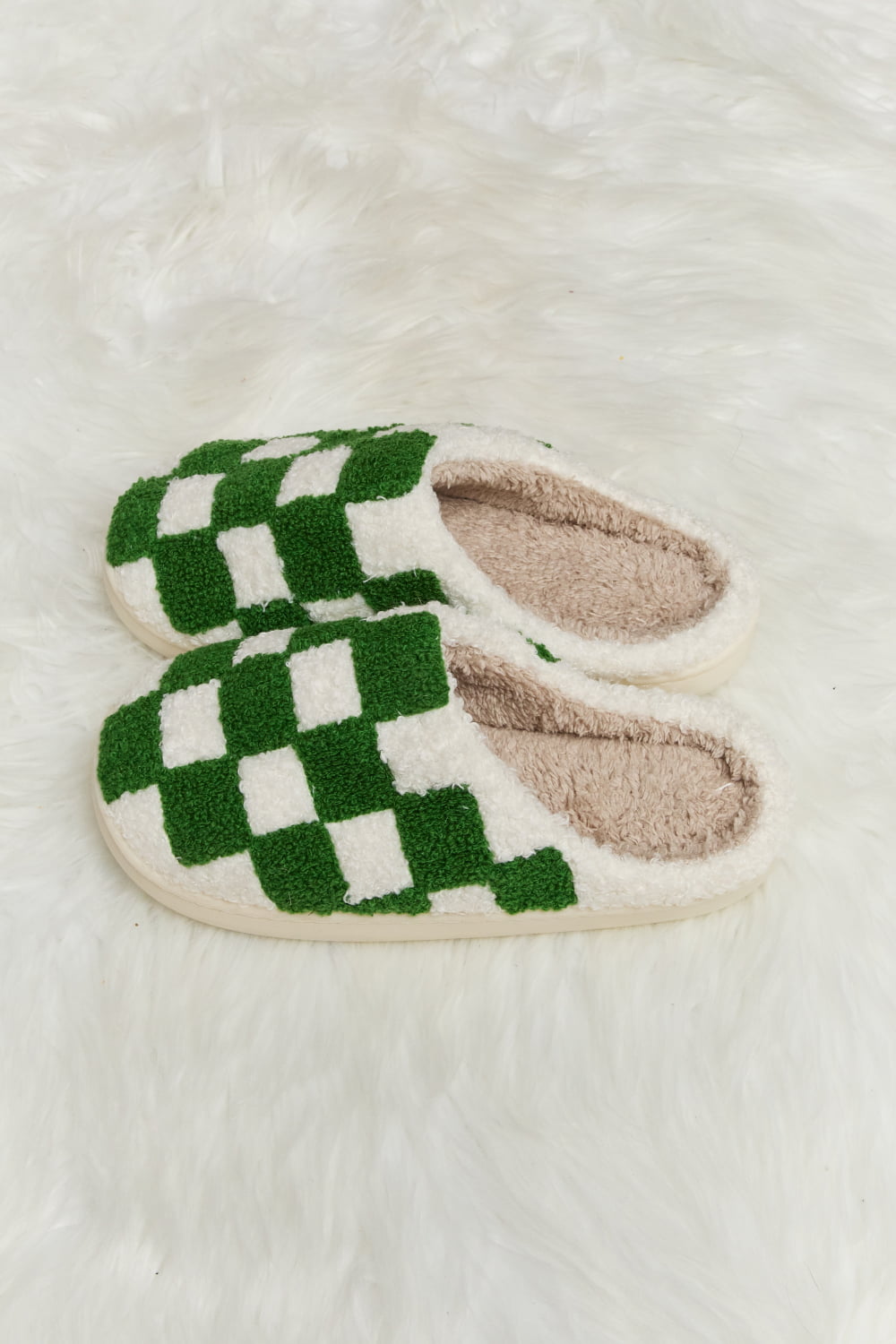 Melody Checkered Print Plush Slide Slippers - RebelReine Apparel & Co.