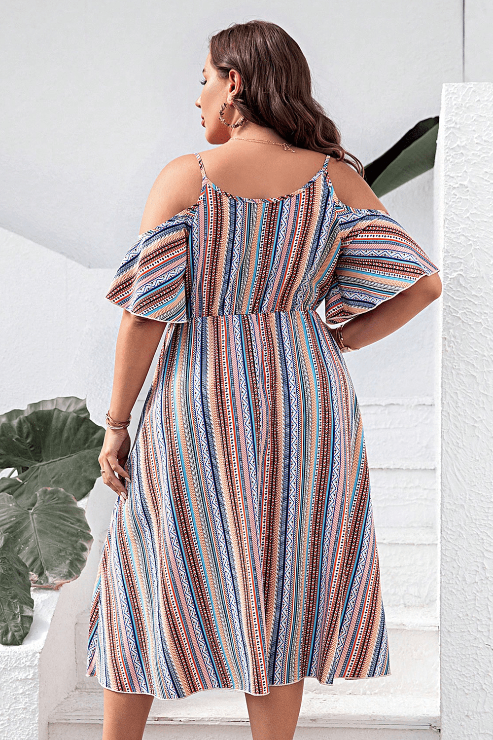 Plus Size Striped Cold-Shoulder Dress - RebelReine Apparel & Co.