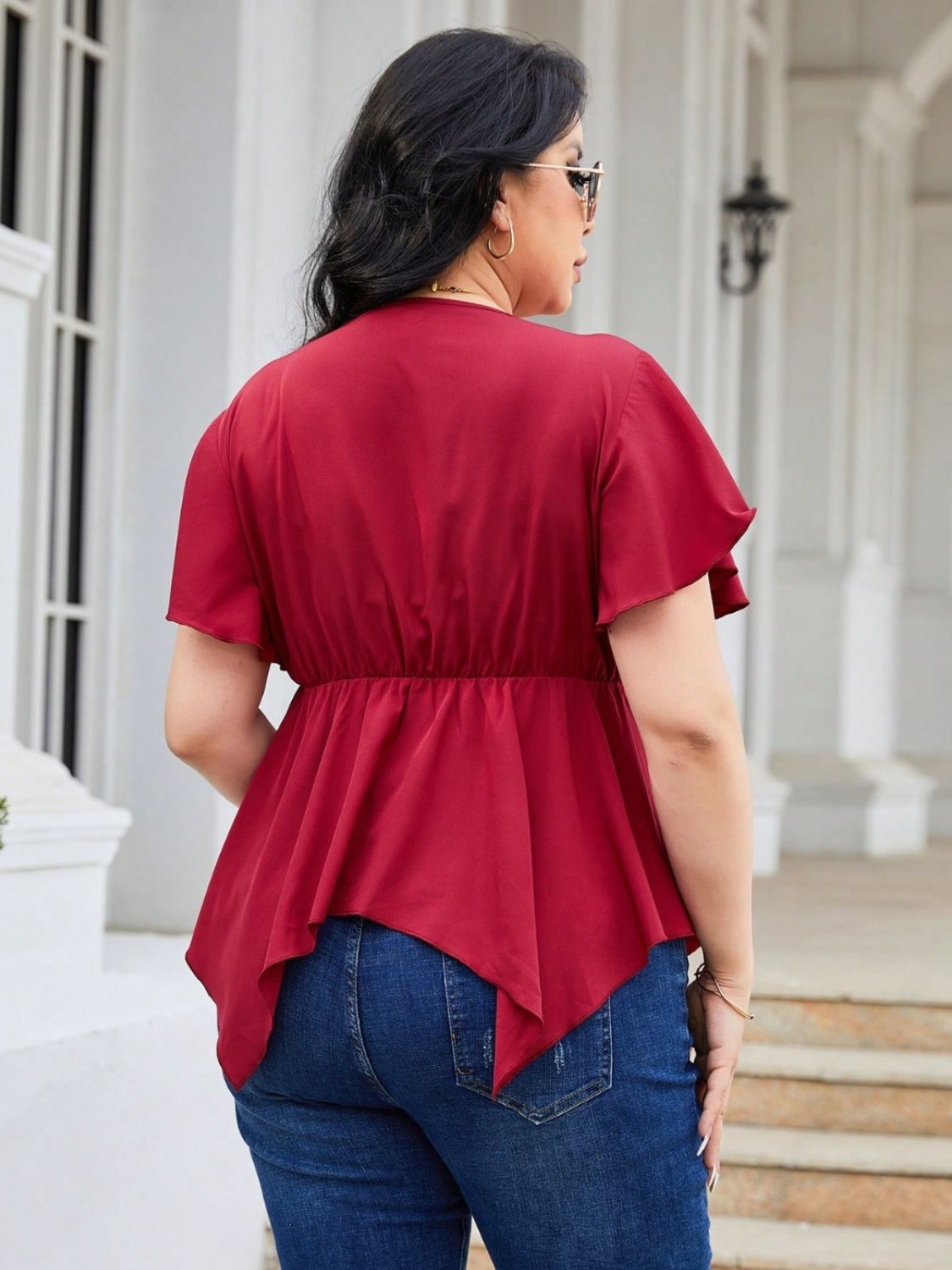 Plus Size Frill Surplice Flutter Sleeve Blouse - RebelReine Apparel & Co.