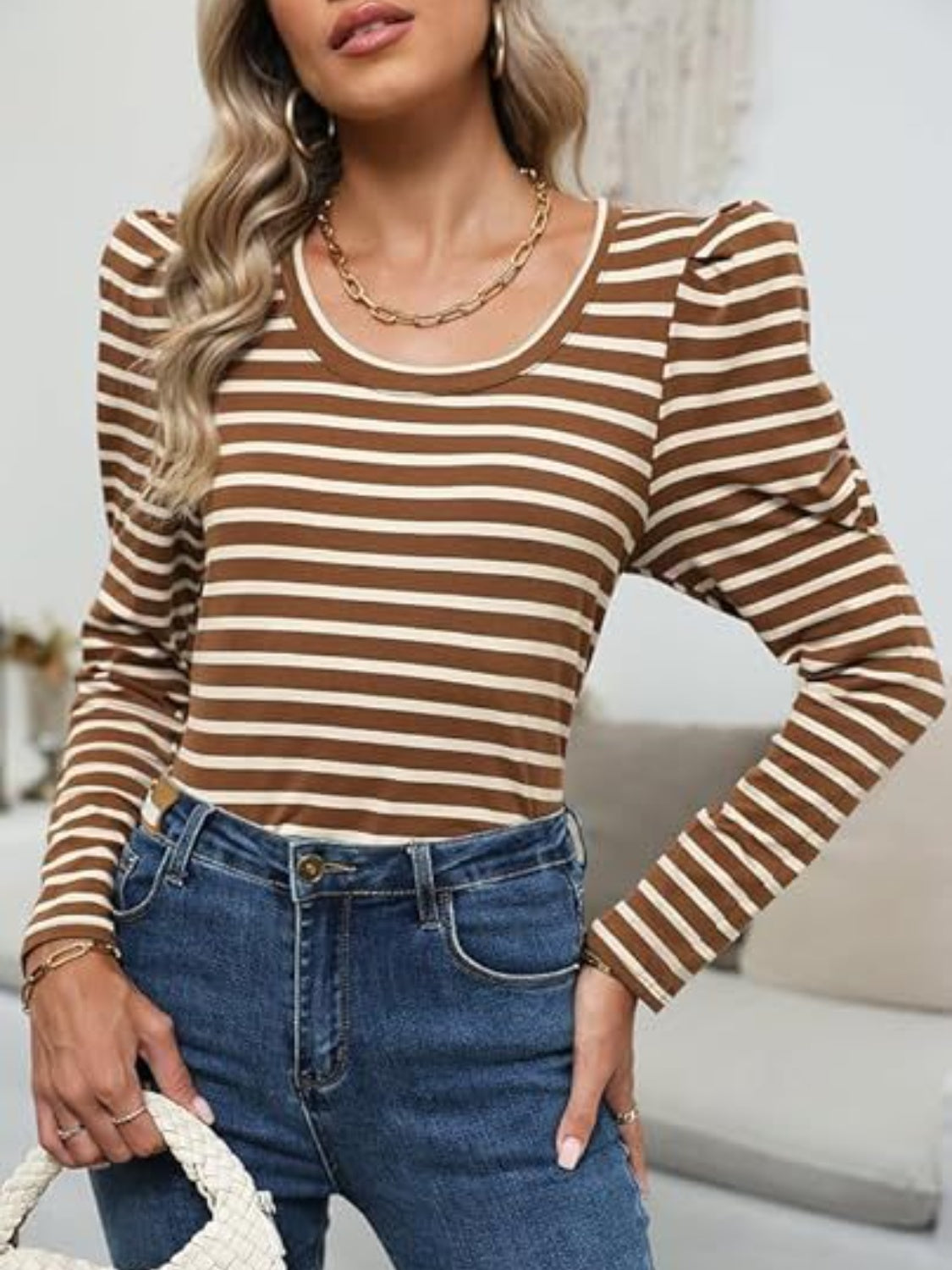 Striped Round Neck Long Sleeve T-Shirt - RebelReine Apparel & Co.