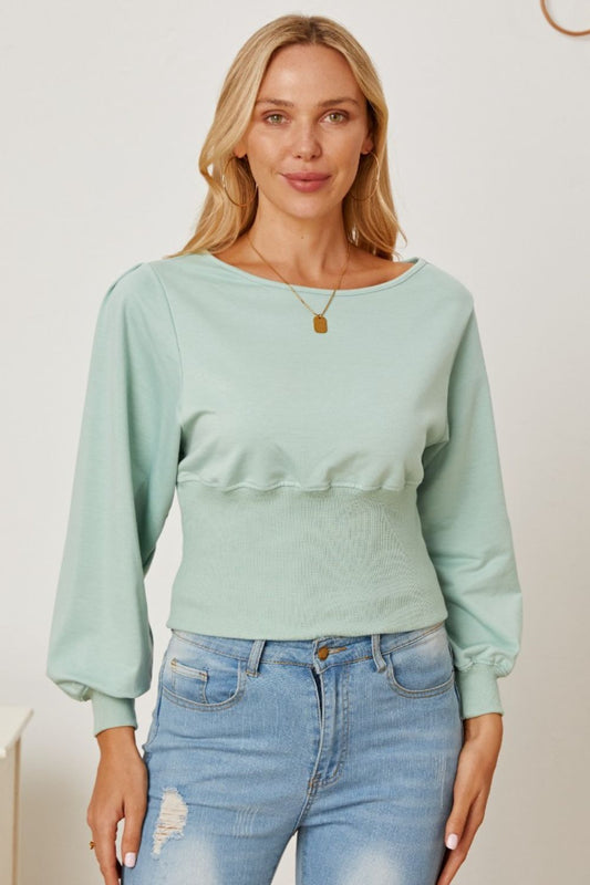 Boat Neck Lantern Sleeve Blouse - RebelReine Apparel & Co.