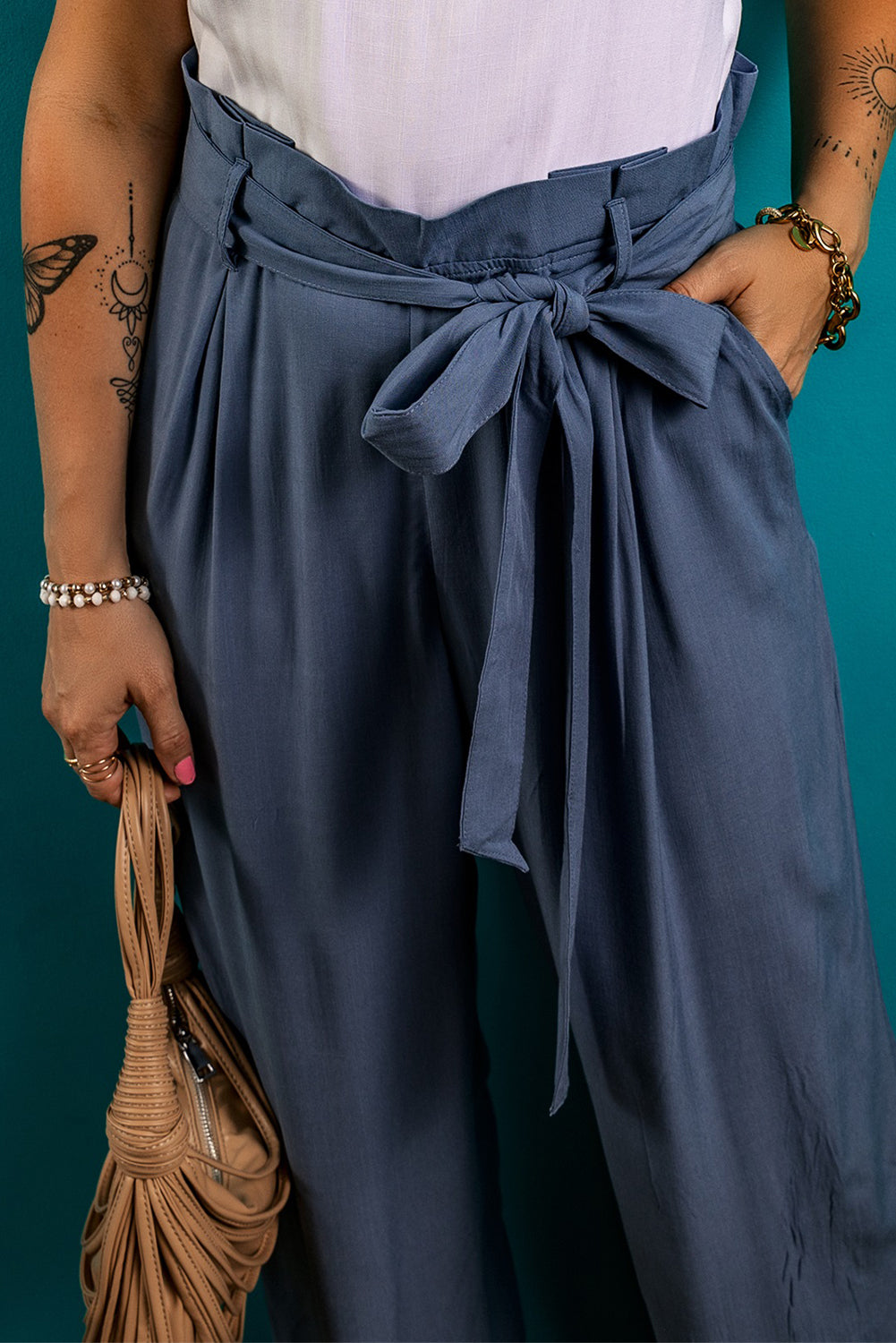 Tied Wide Leg Pants with Pockets - RebelReine Apparel & Co.