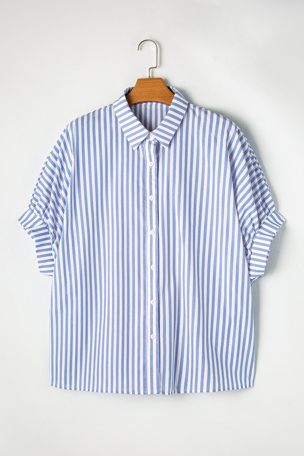 Sky Blue Stripe Dolman Sleeve Oversize Shirt RebelReine Apparel & Co.