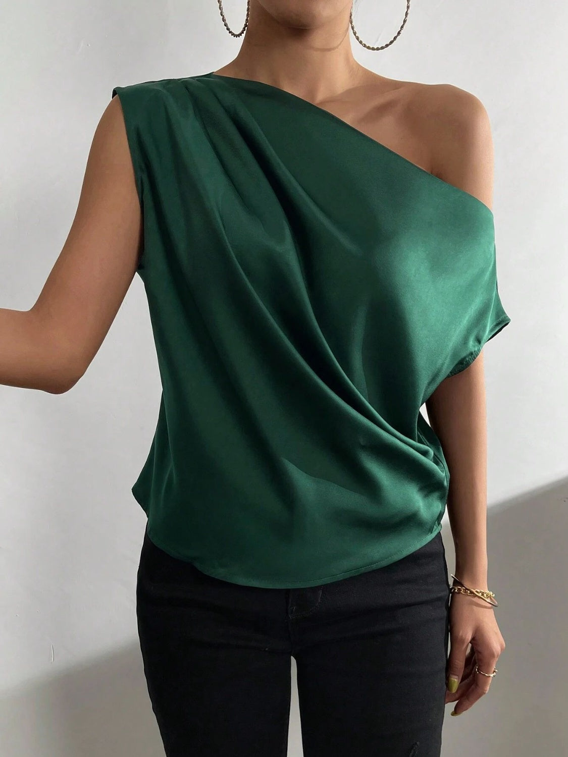 Ruched Single Shoulder Blouse - RebelReine Apparel & Co.