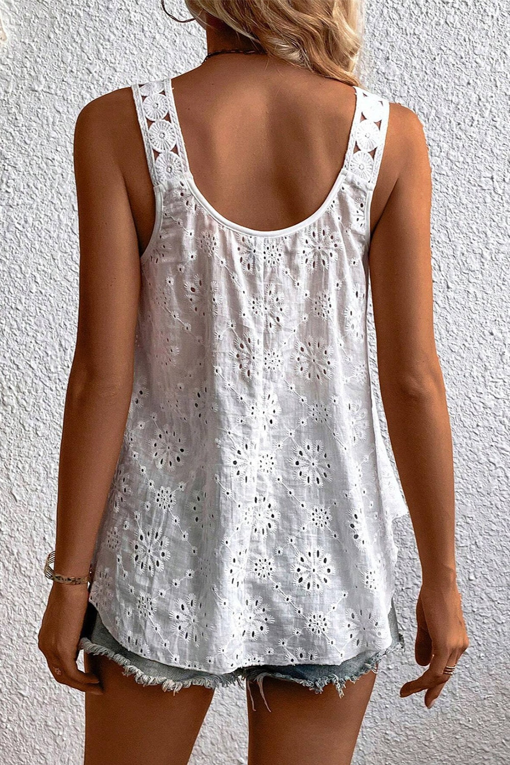 Eyelet Round Neck Wide Strap Tank - RebelReine Apparel & Co.