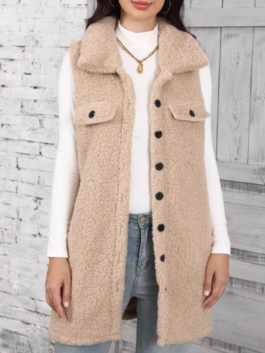 Button Up Teddy Vest Coat