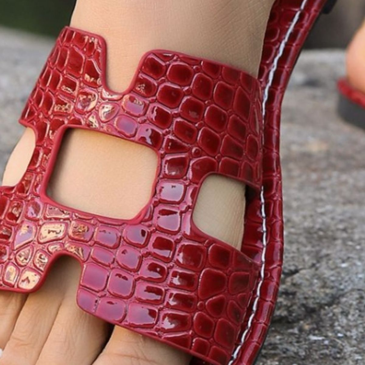 Crocodile Pattern Open-Toe PU Leather Sandals - RebelReine Apparel & Co.