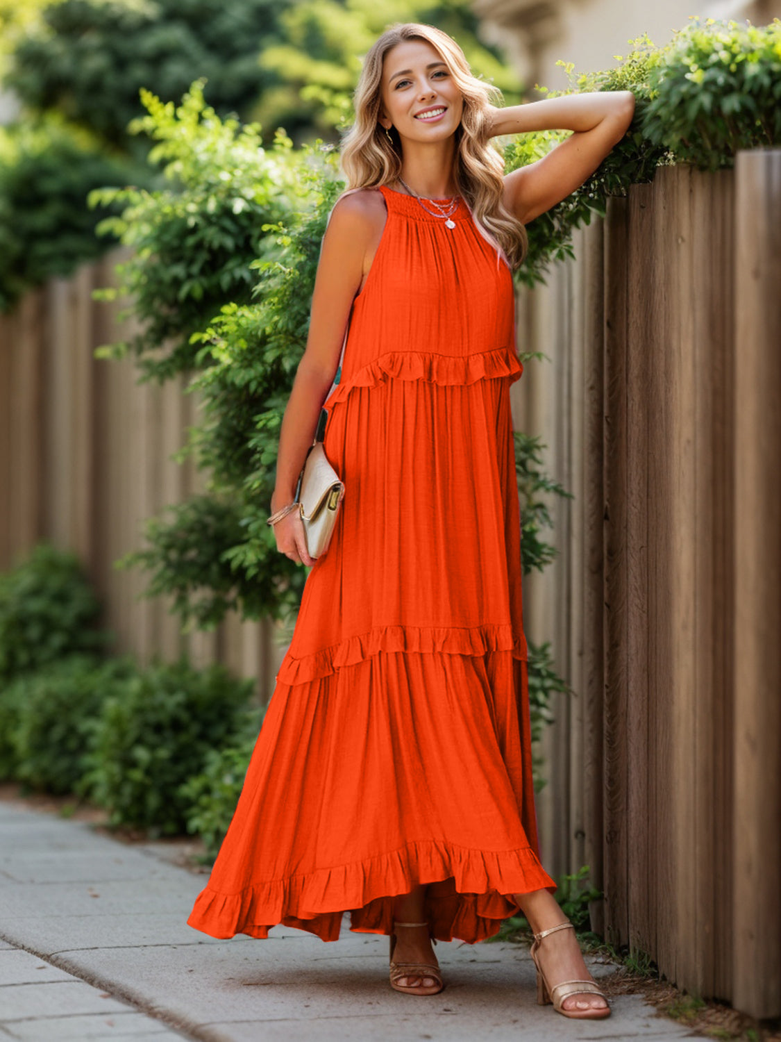 Ruffled Sleeveless Tiered Maxi Dress with Pockets - RebelReine Apparel & Co.