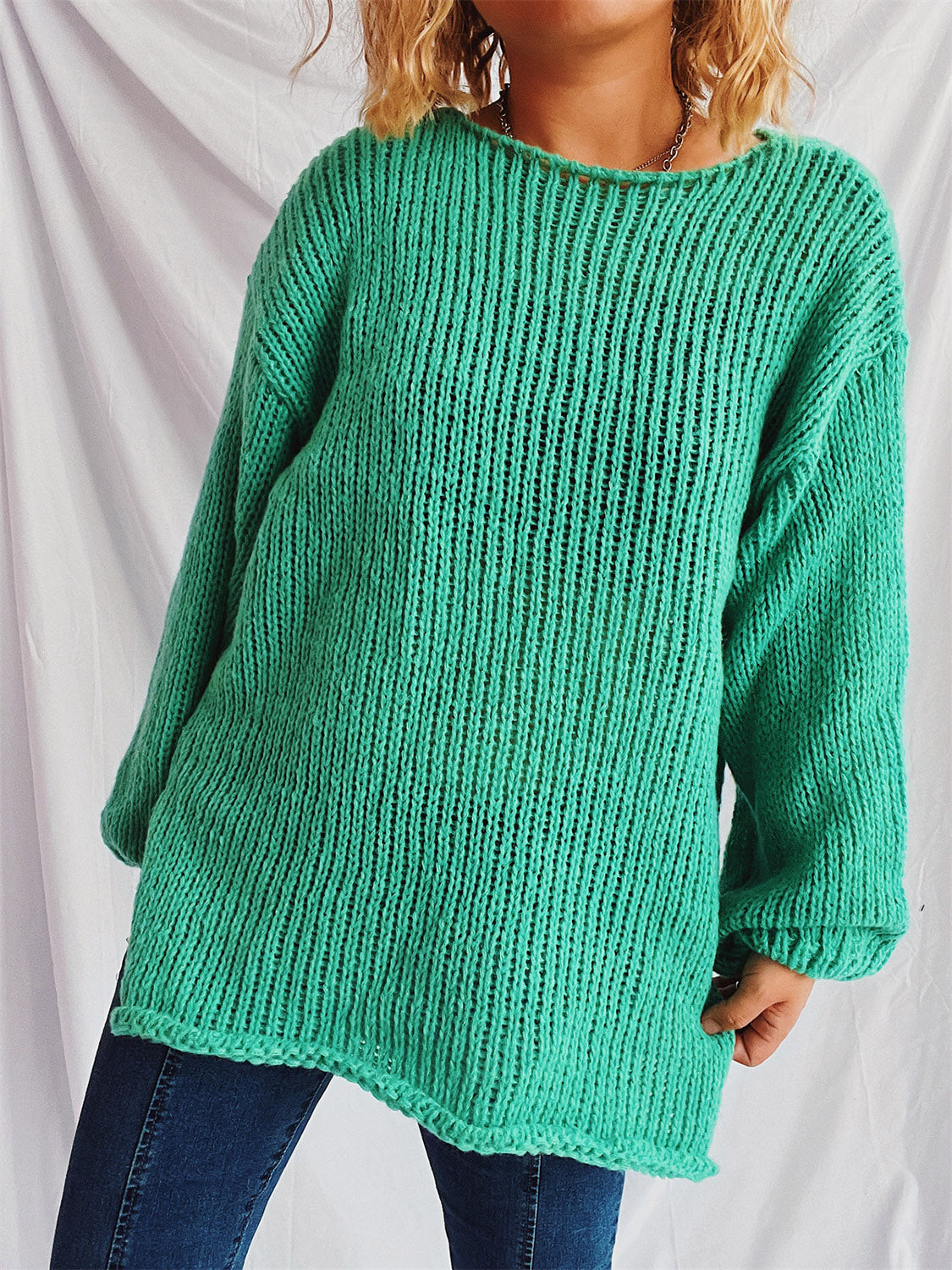 Boat Neck Dropped Shoulder Sweater