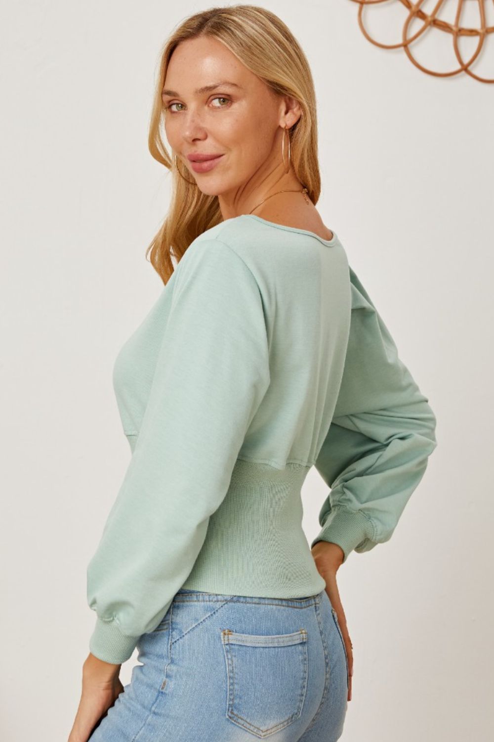 Boat Neck Lantern Sleeve Blouse - RebelReine Apparel & Co.