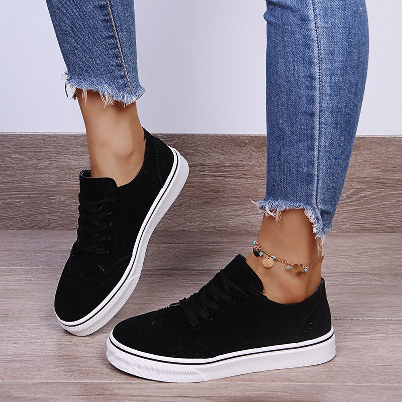 Lace-Up Suedette Flat Sneakers - RebelReine Apparel & Co.