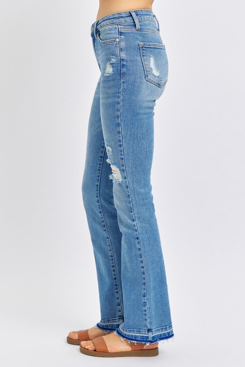 Judy Blue Full Size Mid Rise Destroyed Hem Distressed Jeans - RebelReine Apparel & Co.