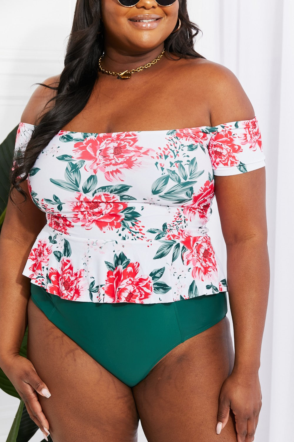 Marina West Swim Coastal Cutie Off-Shoulder Swim Tankini Set - RebelReine Apparel & Co.