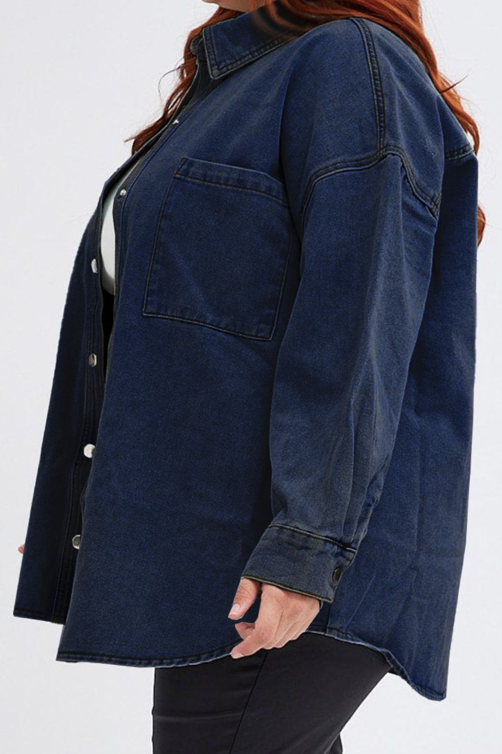 Plus Size Snap Down Pocketed Denim Jacket - RebelReine Apparel & Co.