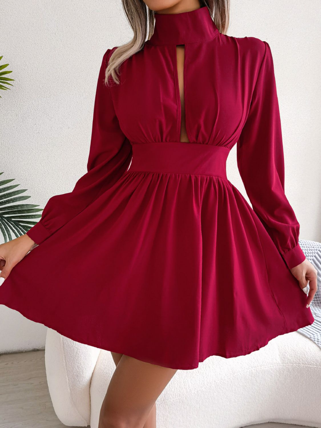 Cutout Turtleneck A-Line Mini Dress - RebelReine Apparel & Co.