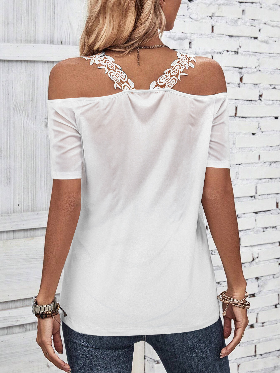 Full Size Lace Detail Short Sleeve T-Shirt - RebelReine Apparel & Co.