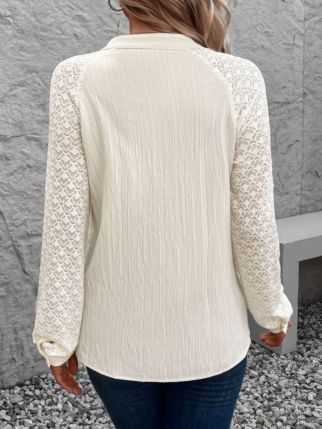 Textured Notched Long Sleeve Shirt - RebelReine Apparel & Co.