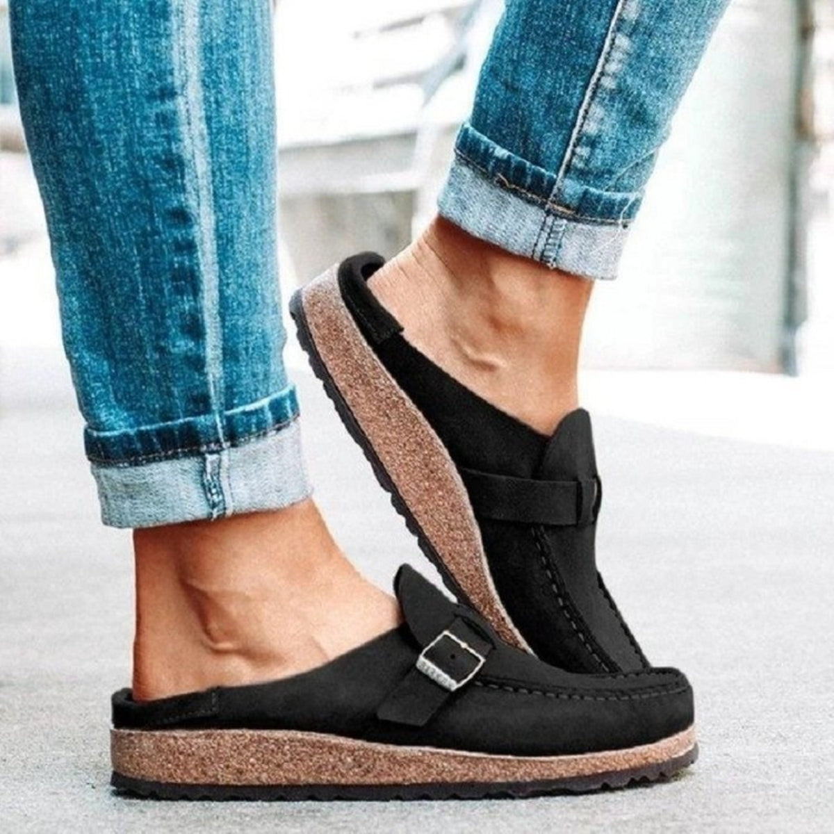 Round Toe Low Heel Buckle Loafers - RebelReine Apparel & Co.